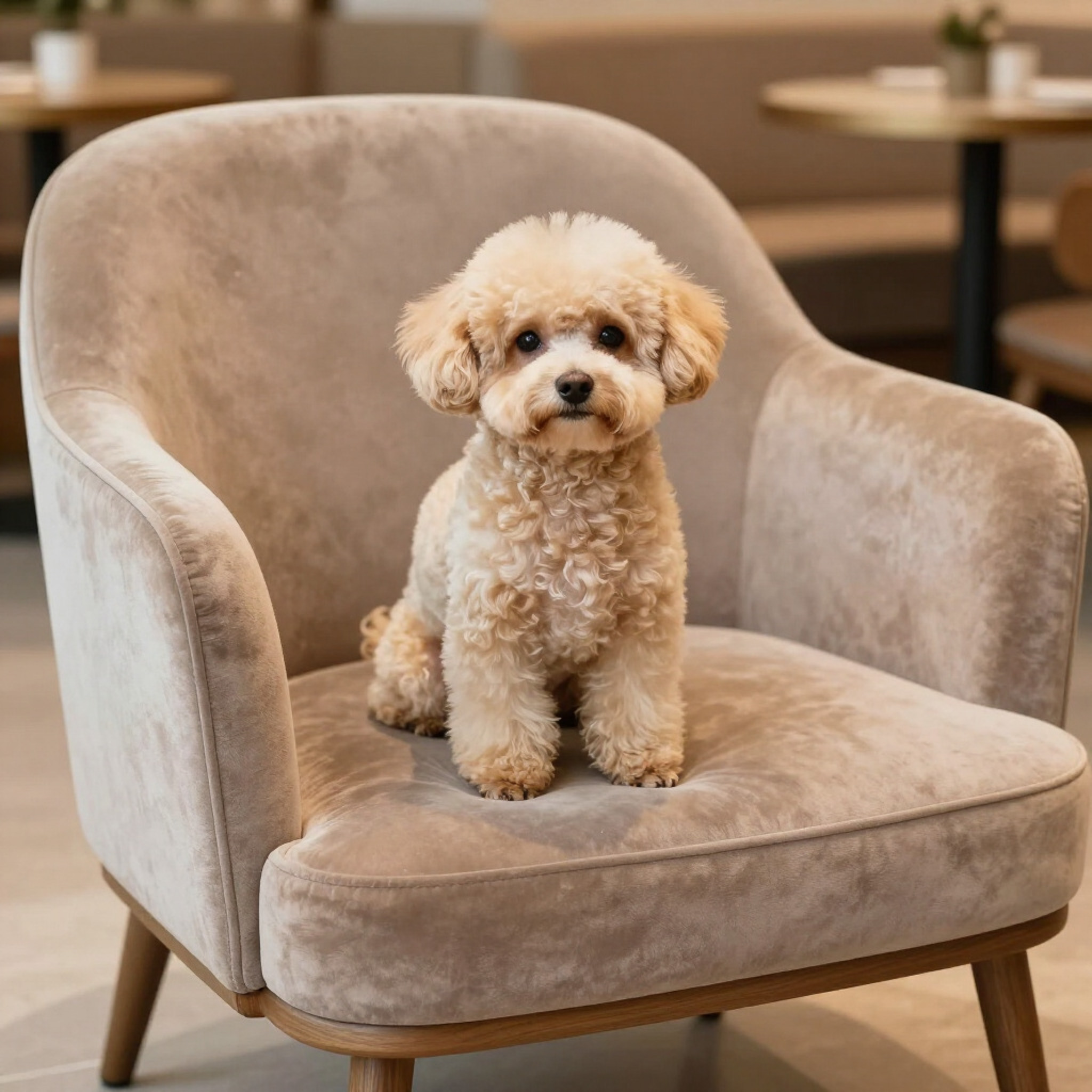 Small dog relaxing in the cage free lounge