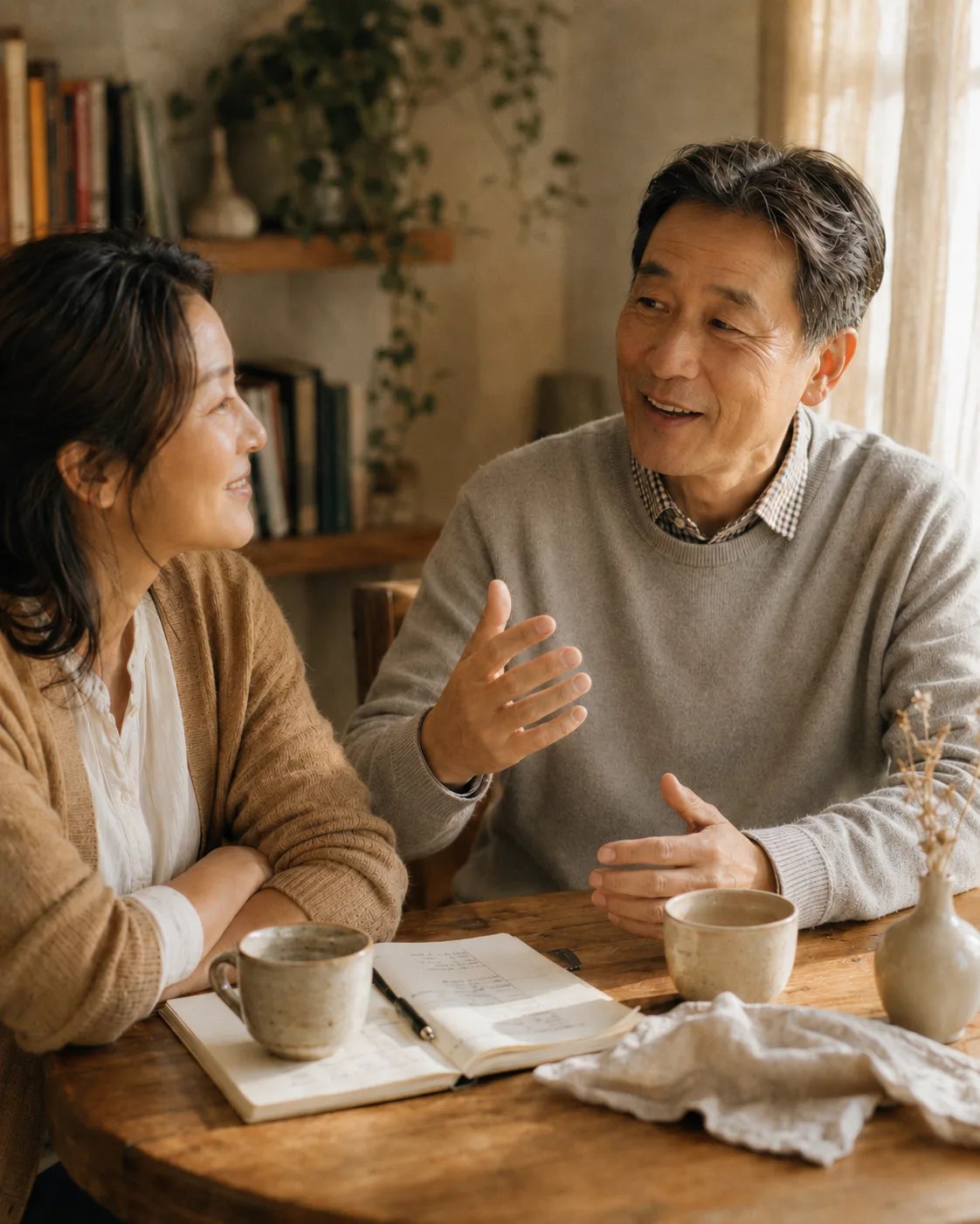 A wellness coach in a warm one on one conversation with a client