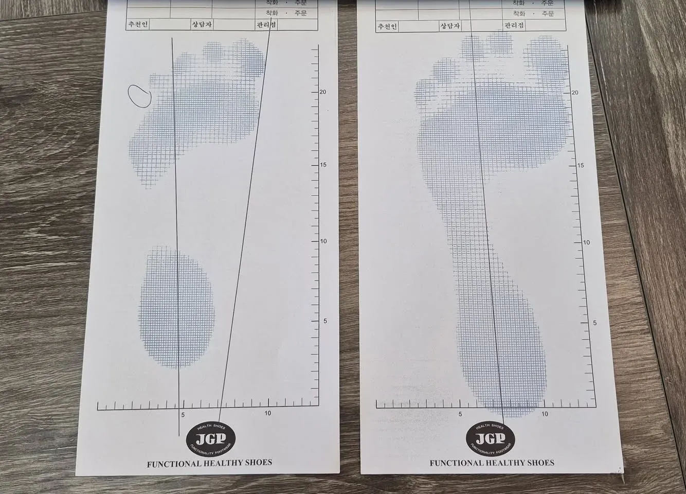 Footprint sheets showing how weight is balanced